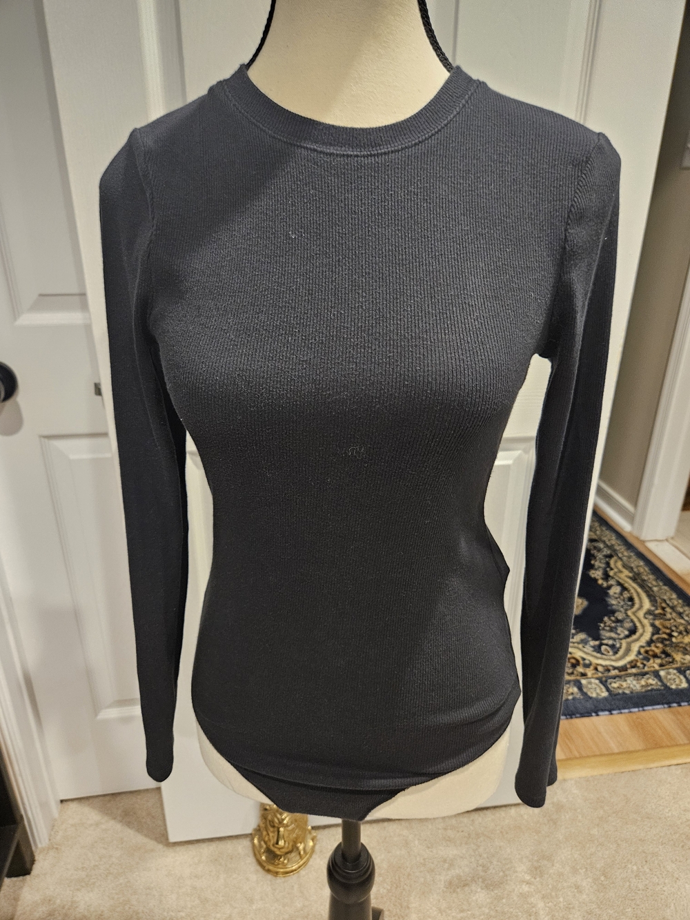 Abercrombie & Fitch Black Ribbed Long-Sleeve Bodysuit A&F Essentials